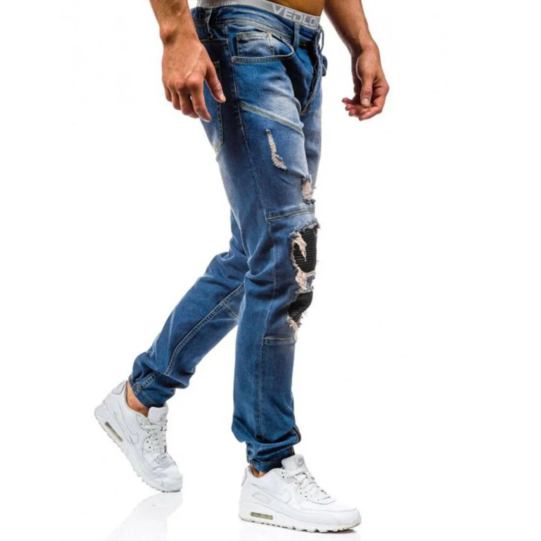 West Louis™ Hip Hop Washed Men Skinny Hole Jean