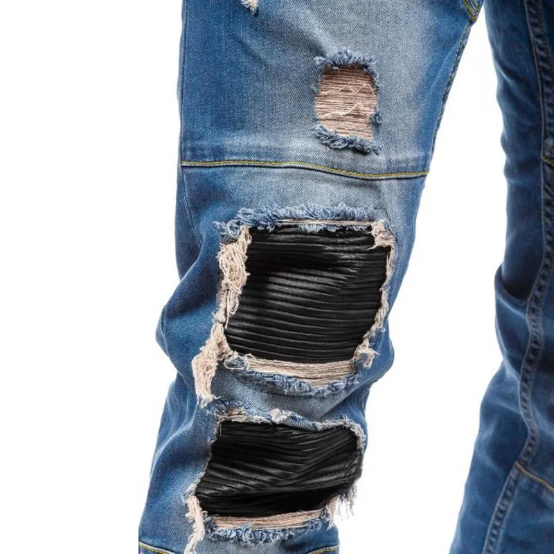 West Louis™ Hip Hop Washed Men Skinny Hole Jean