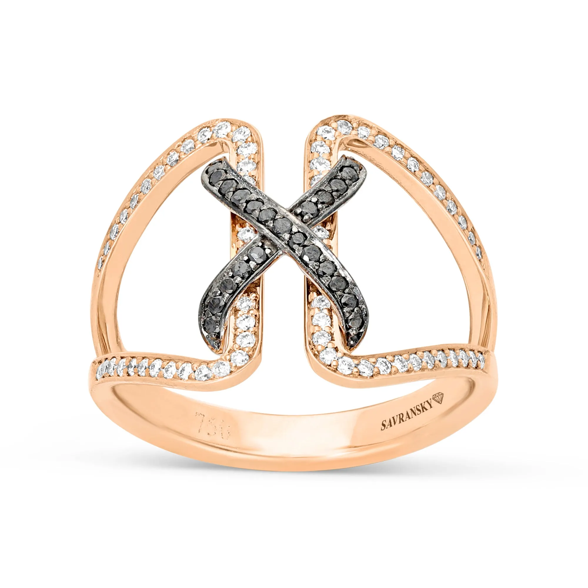 White and Black Diamond Rose Gold Fashion Ring