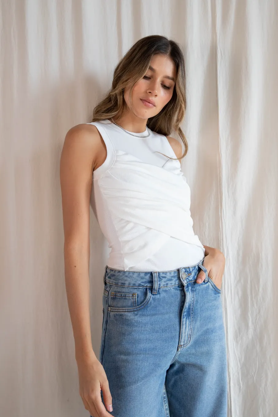 White Basic Crossed T - Shirt