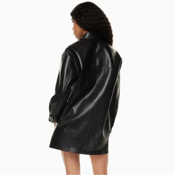 WILFRED ARITZIA The Ganna Black Vegan Leather Shirt Jacket Oversized Boxy XS