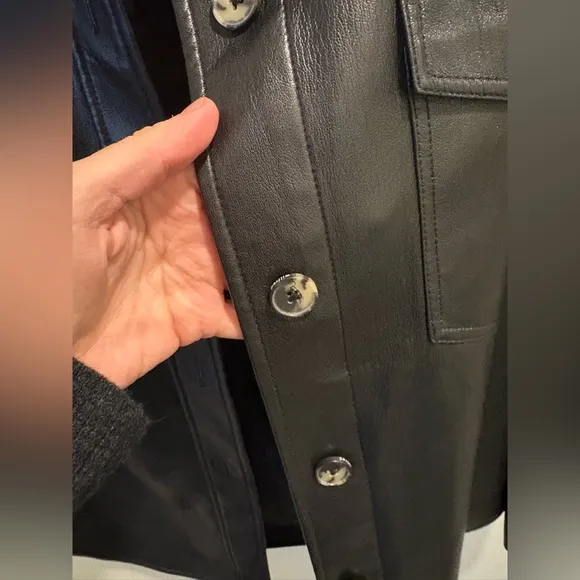 WILFRED ARITZIA The Ganna Black Vegan Leather Shirt Jacket Oversized Boxy XS