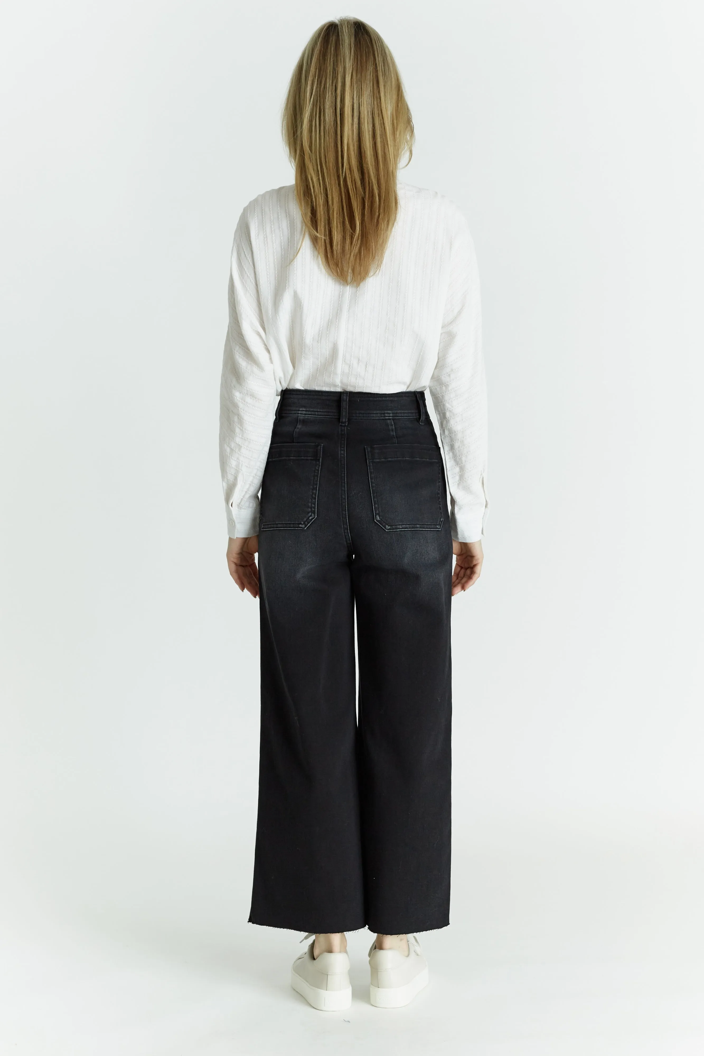 Willa Pocket Black Denim Wide Leg Pant