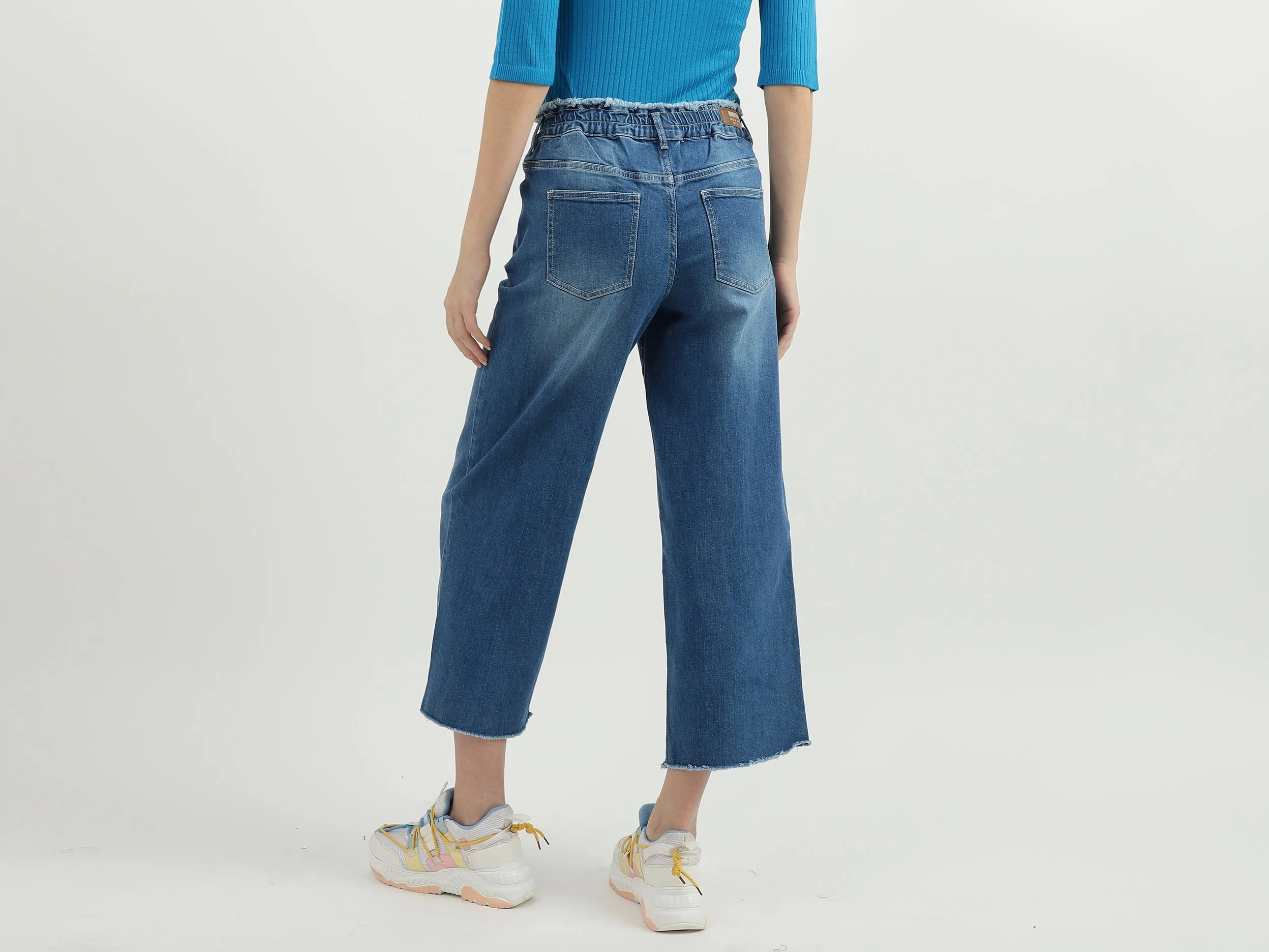 Women Solid Wide Leg Jeans