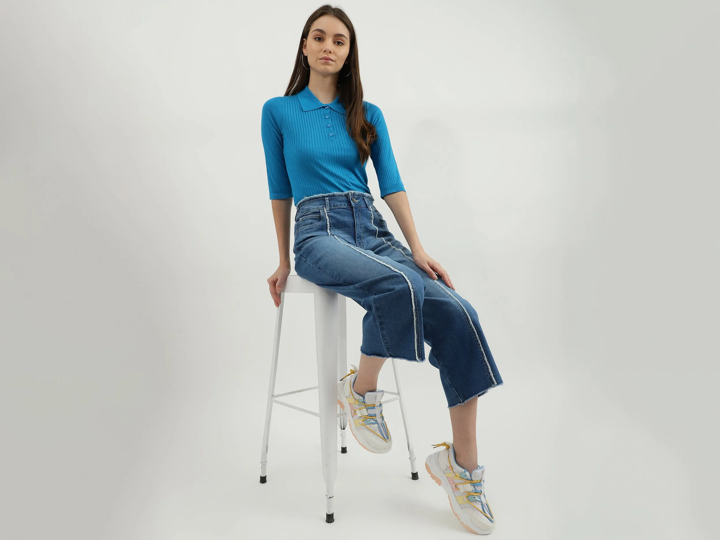 Women Solid Wide Leg Jeans