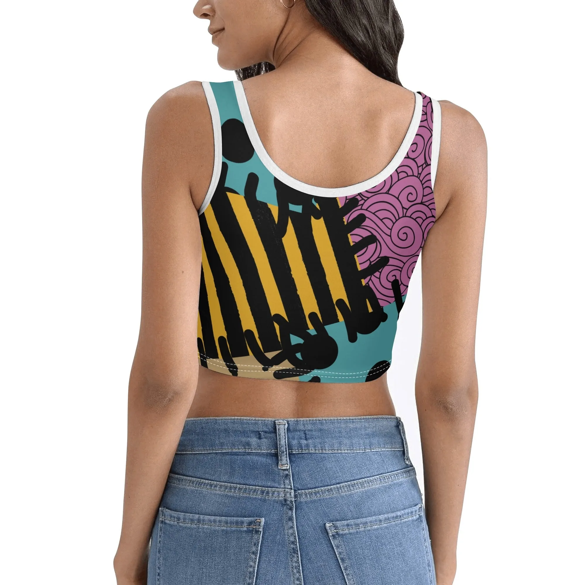 Womens Nightmare Before Christmas Pattern Cropped Tank Top
