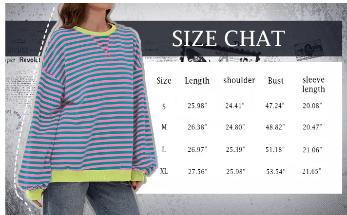 WOMEN'S OVERSIZED STRIPED LONG SLEEVE PULLOVER