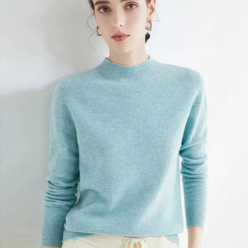 Wool Sweater Women's Loose Half Turtleneck Pullover Spring and Autumn Basic Style Simple Bottoming Top
