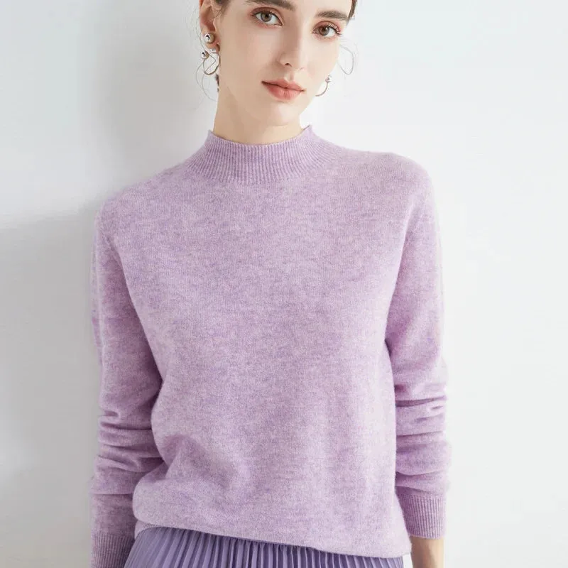 Wool Sweater Women's Loose Half Turtleneck Pullover Spring and Autumn Basic Style Simple Bottoming Top