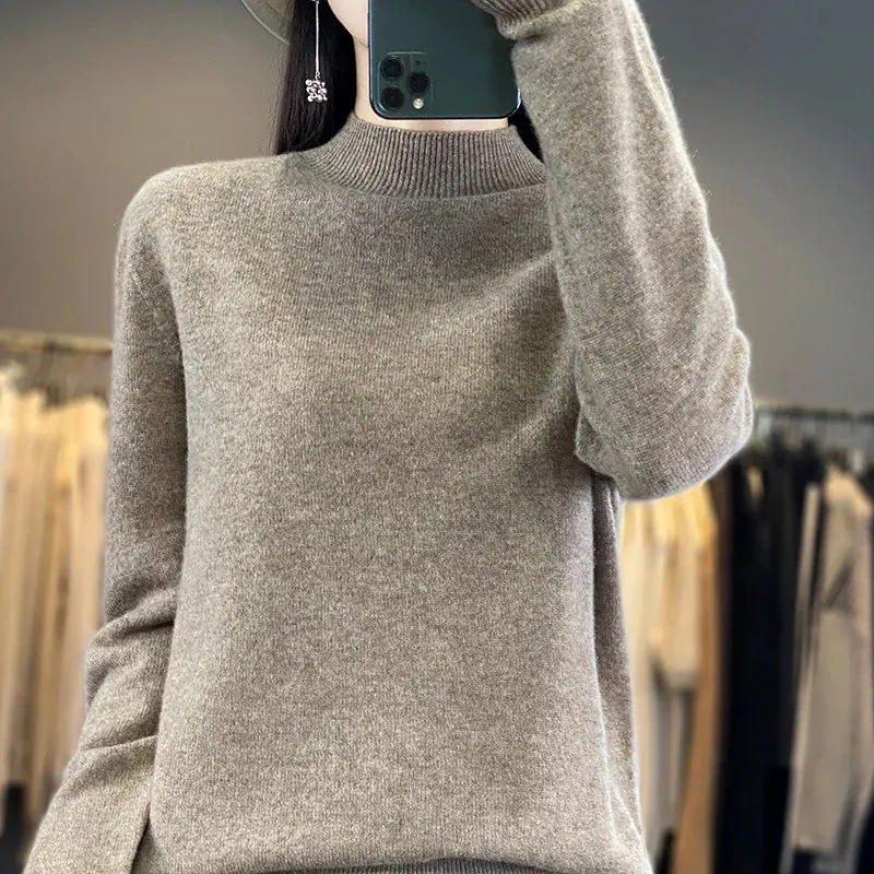 Wool Sweater Women's Loose Half Turtleneck Pullover Spring and Autumn Basic Style Simple Bottoming Top