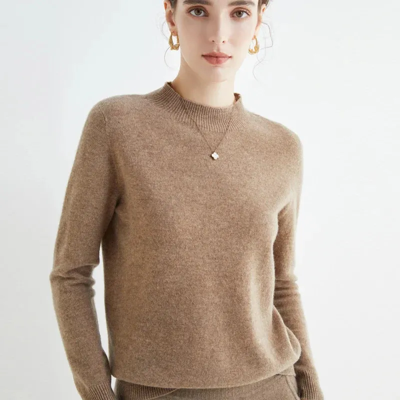 Wool Sweater Women's Loose Half Turtleneck Pullover Spring and Autumn Basic Style Simple Bottoming Top