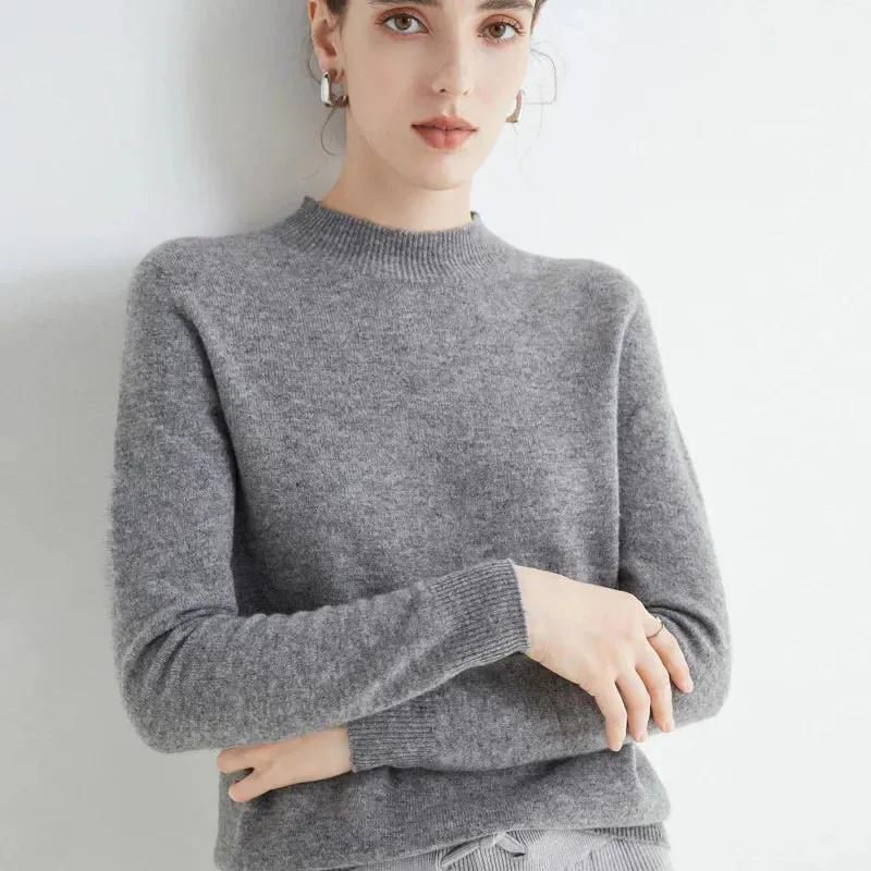 Wool Sweater Women's Loose Half Turtleneck Pullover Spring and Autumn Basic Style Simple Bottoming Top