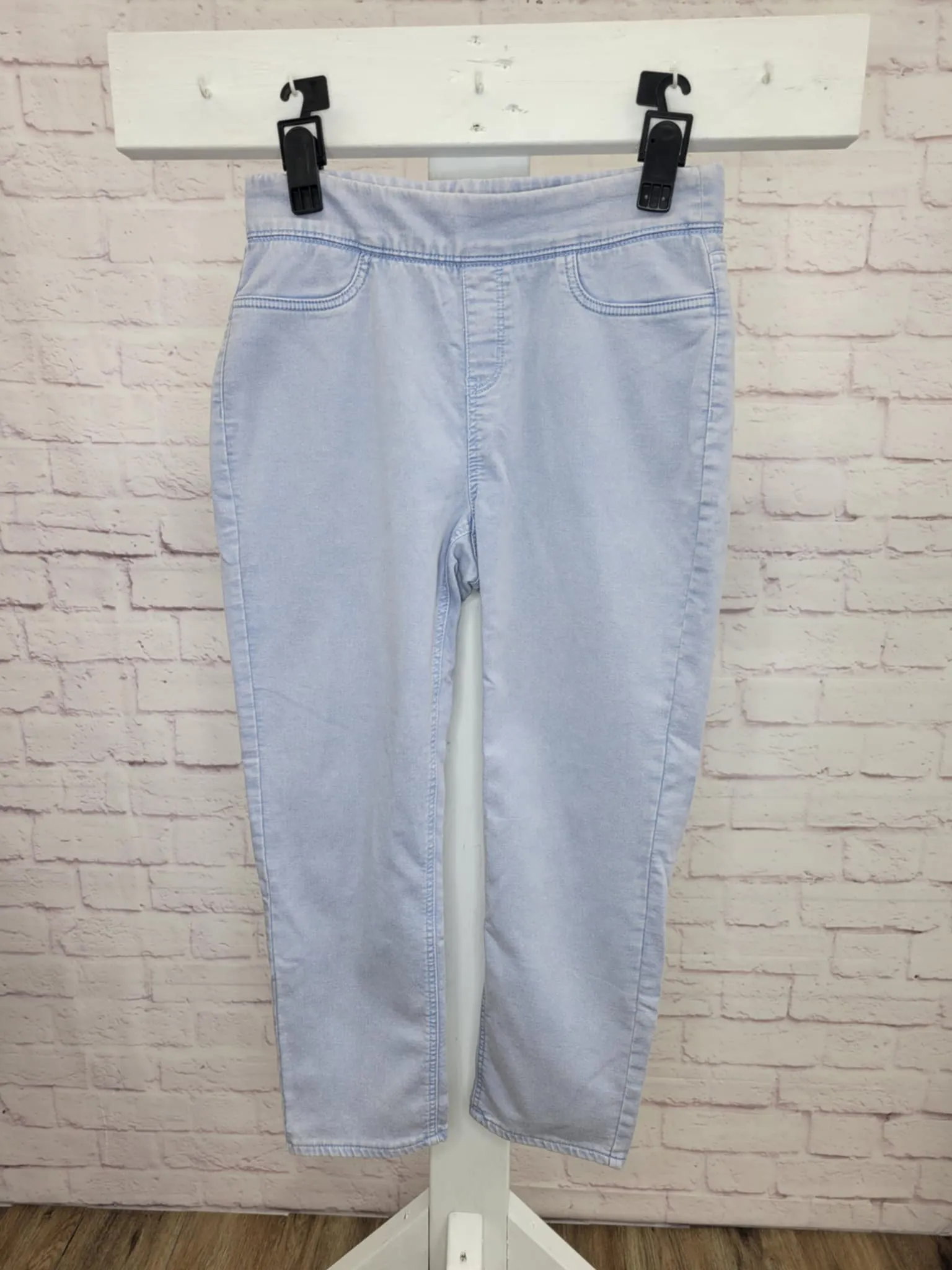 XLARGE BLUE HAZE A398803 Denim & Co. Regular Comfy Knit Acid Wash Crop Jeans