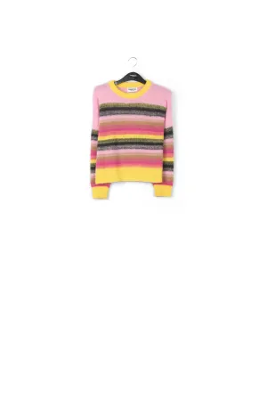 Yellow, pink and black striped knit sweater