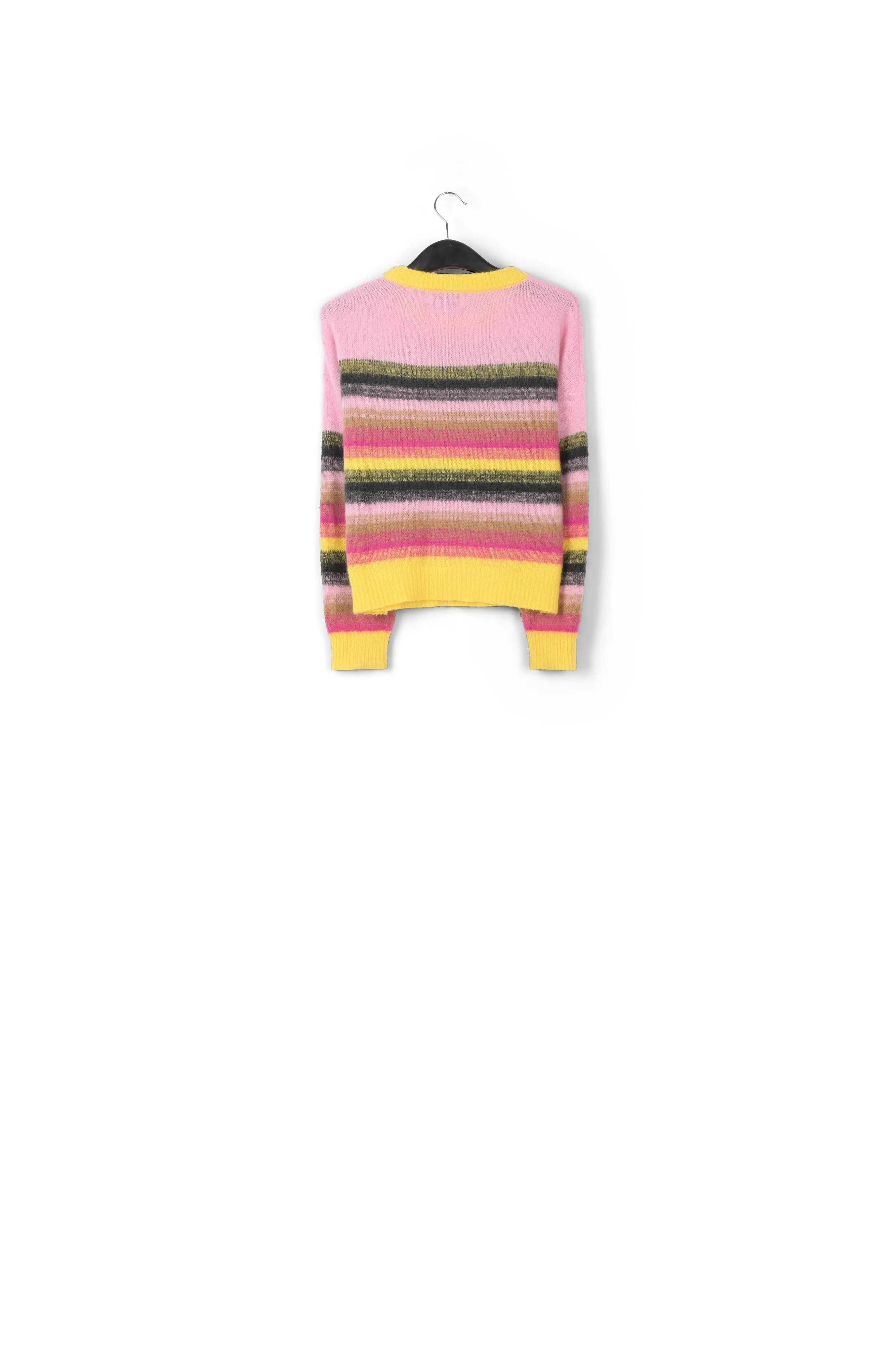 Yellow, pink and black striped knit sweater