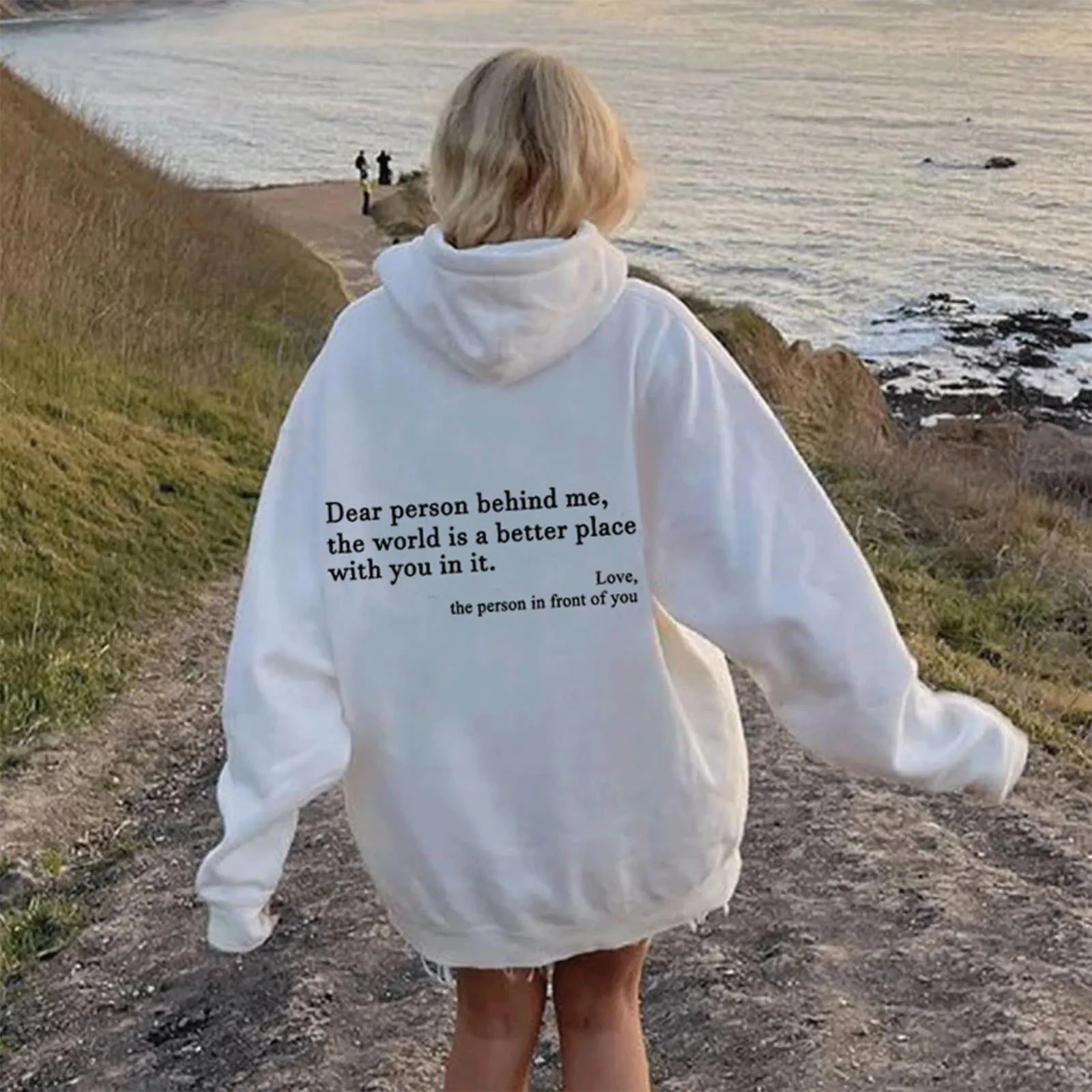 You are Enough Hoodie, Dear Person Behind Me Hoodie for Women Sweatshirts Casual Letter Print Sleeve Pullover Gift (Grey,S)