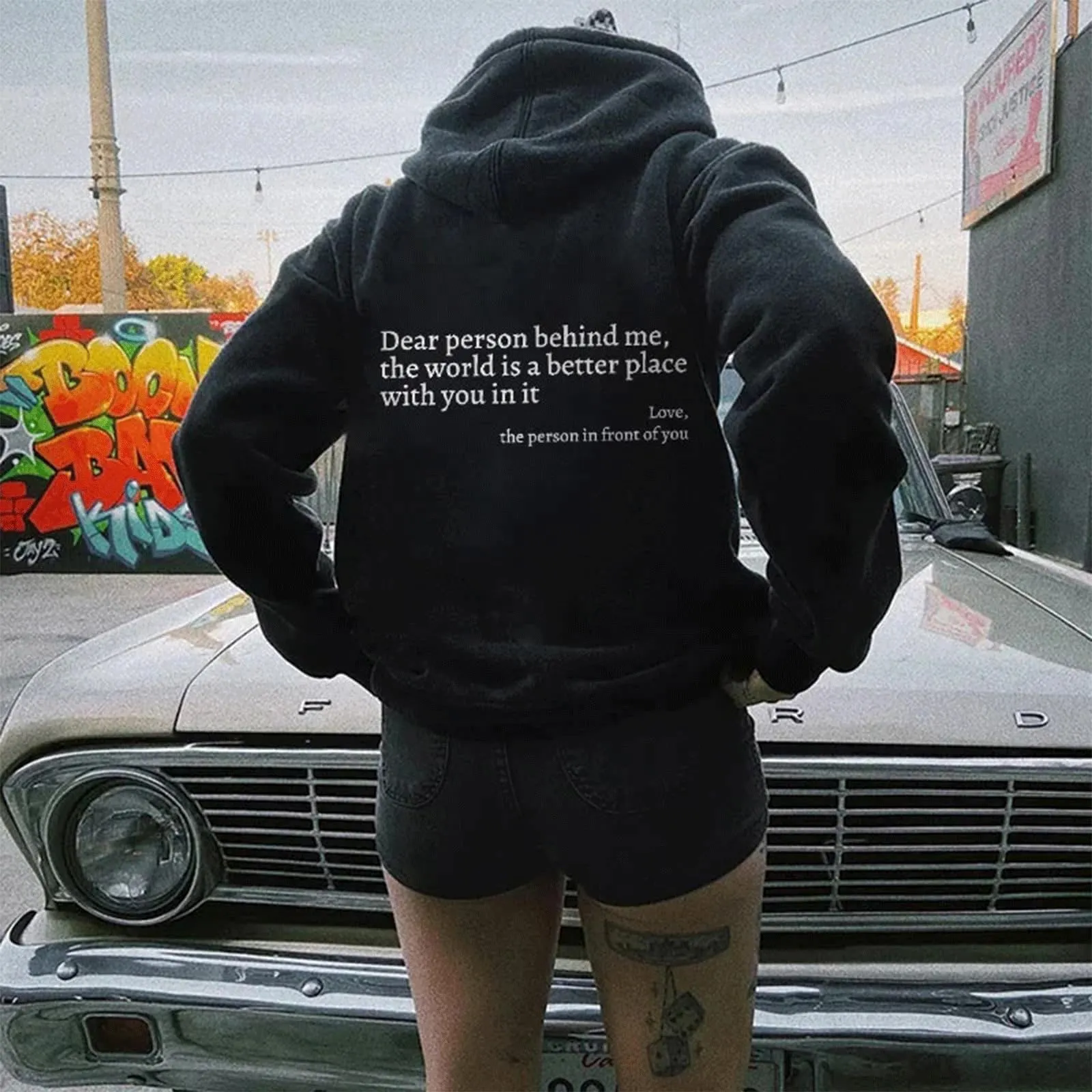You are Enough Hoodie, Dear Person Behind Me Hoodie for Women Sweatshirts Casual Letter Print Sleeve Pullover Gift (Grey,S)