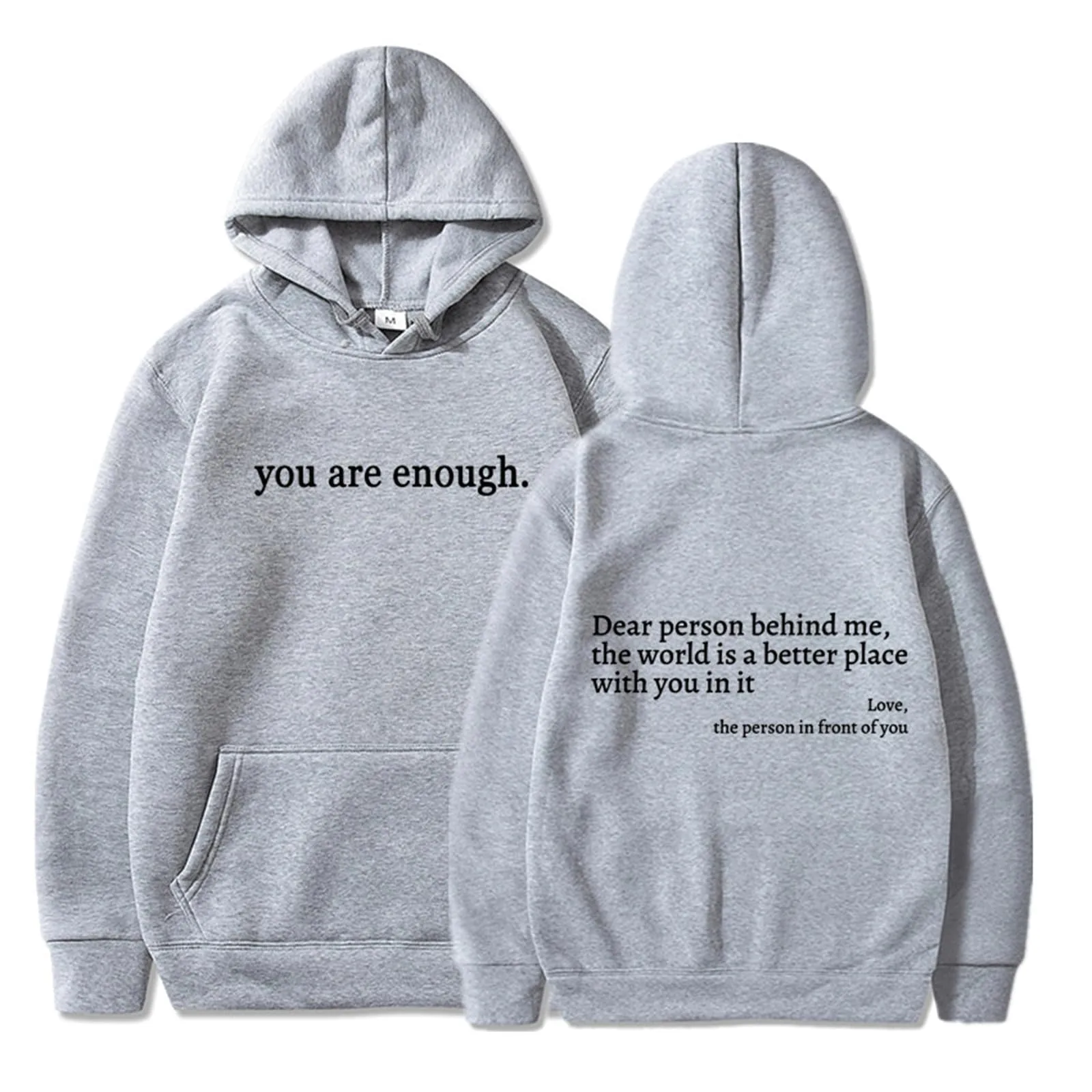 You are Enough Hoodie, Dear Person Behind Me Hoodie for Women Sweatshirts Casual Letter Print Sleeve Pullover Gift (Grey,S)