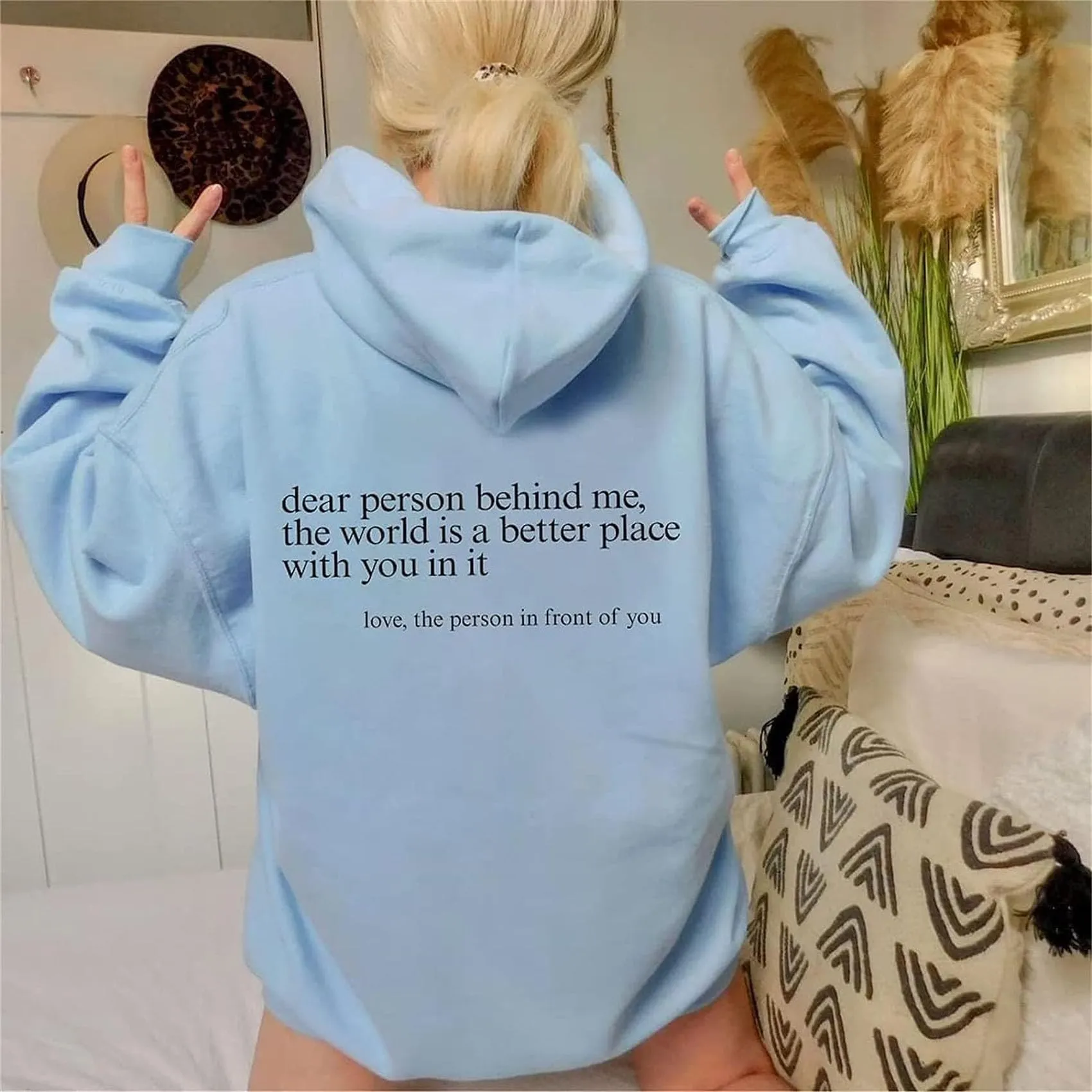 You are Enough Hoodie, Dear Person Behind Me Hoodie for Women Sweatshirts Casual Letter Print Sleeve Pullover Gift (Grey,S)