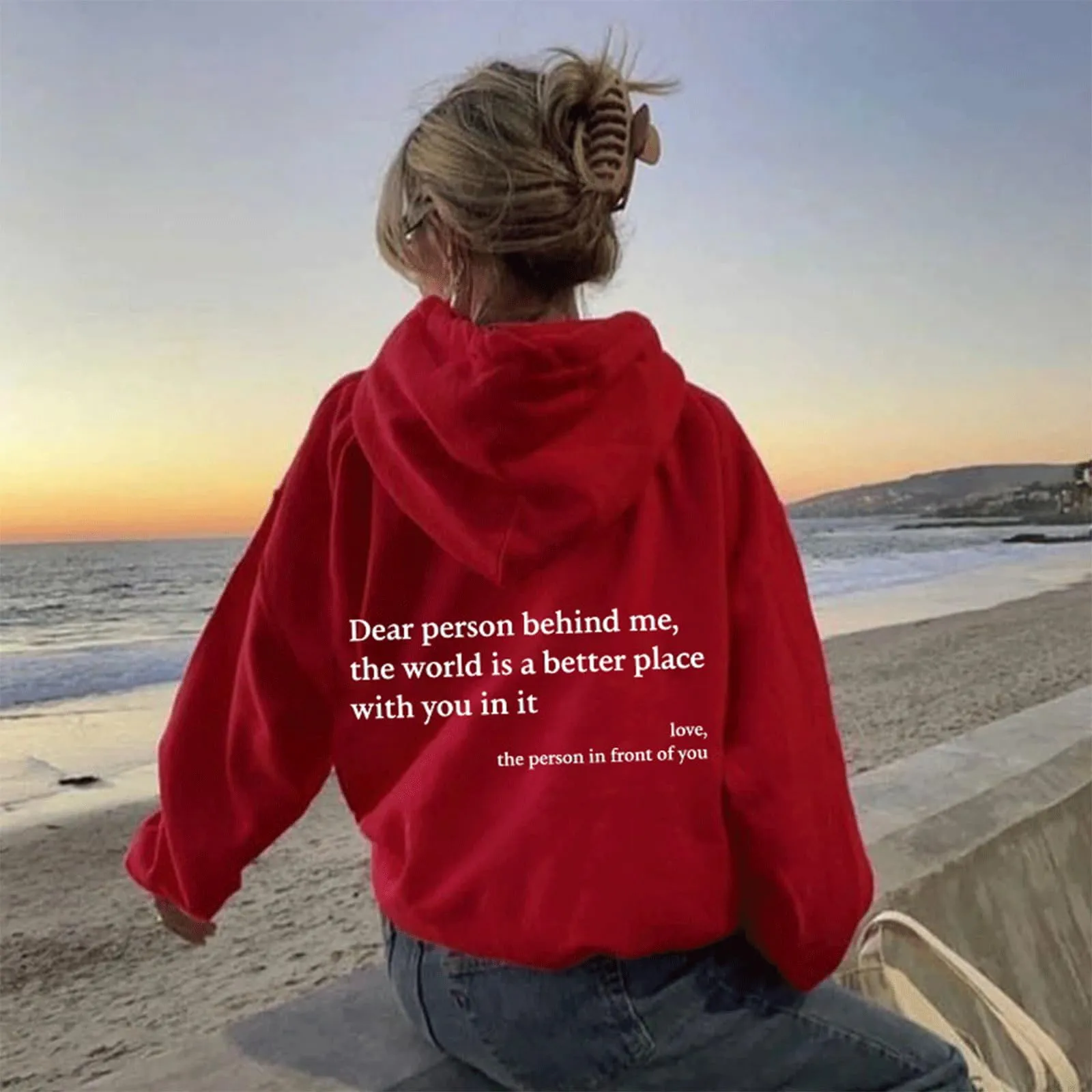 You are Enough Hoodie, Dear Person Behind Me Hoodie for Women Sweatshirts Casual Letter Print Sleeve Pullover Gift (Grey,S)