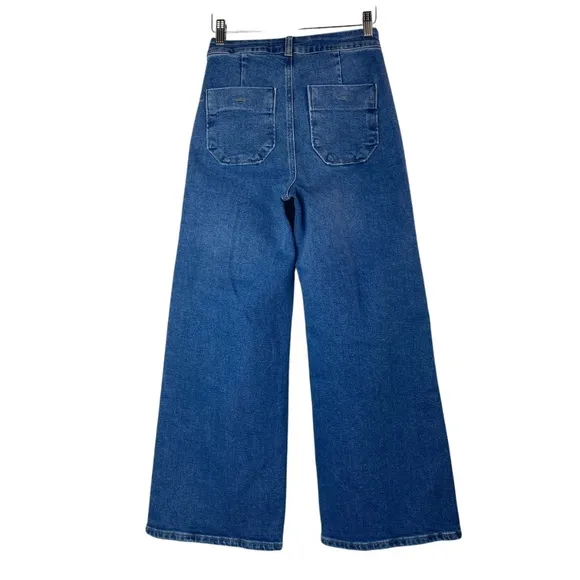 ZARA Z1975 Cropped Wide-Leg High Rise Jeans with Golden Buttons in Ecru Sz 2 NWT