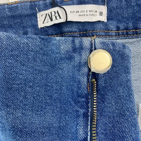 ZARA Z1975 Cropped Wide-Leg High Rise Jeans with Golden Buttons in Ecru Sz 2 NWT
