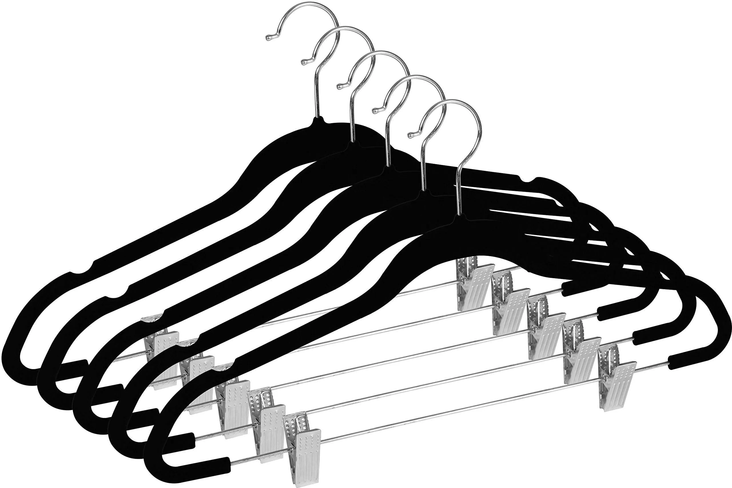 ZOYER Velvet Skirt Hangers (20 Pack) with Clips - Velvet Clothes Hangers Non-Slip Pant Hangers - Black